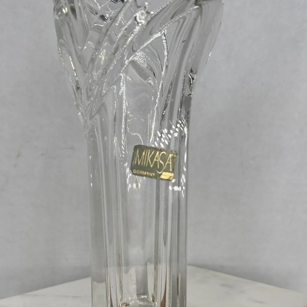 Vintage Mikasa Clear Crystal Tulip Style Vase V Shape Germany Decor 8.5”